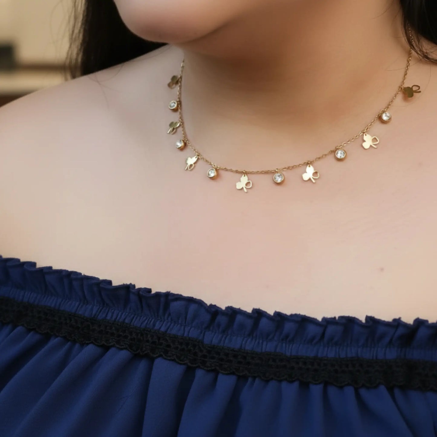 Leaf Stone Charm Necklace-Seller- 18K Gold Plated Anti-Tarnish Minimalistic Demifine Jewelry by Chrystic Jewels
