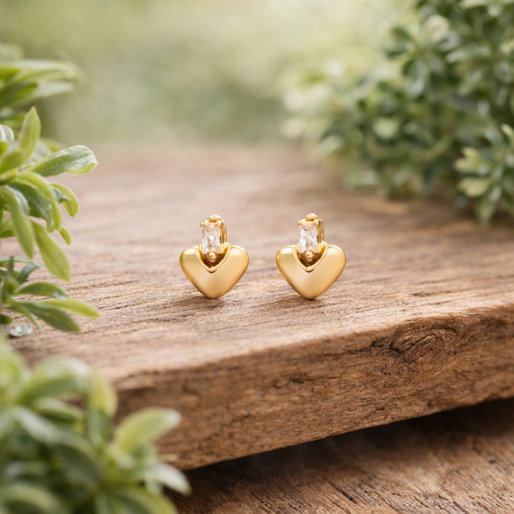 Mini-Hearts Stud Earrings-Seller- 18K Gold Plated Anti-Tarnish Minimalistic Demifine Jewelry by Chrystic Jewels
