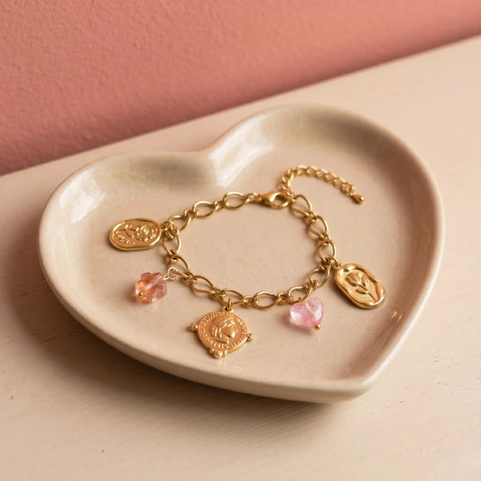 Coin & Rose Charm Bracelet Chain