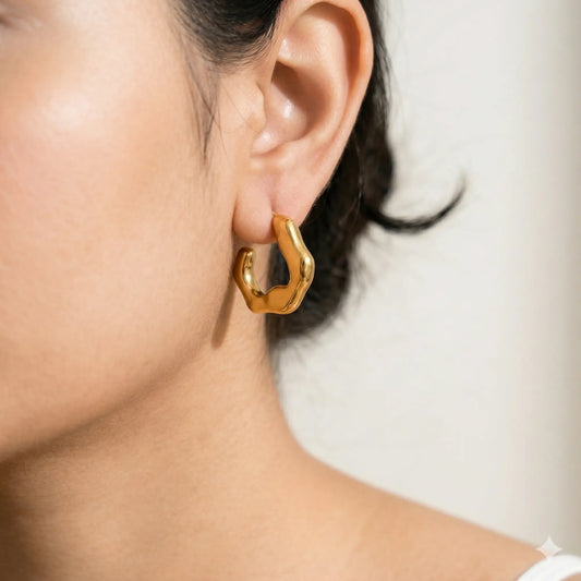 Golden Wave Hoops Earrings