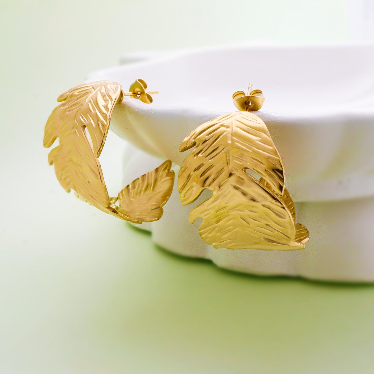 The Golden Fern Hoop Statement Earrings