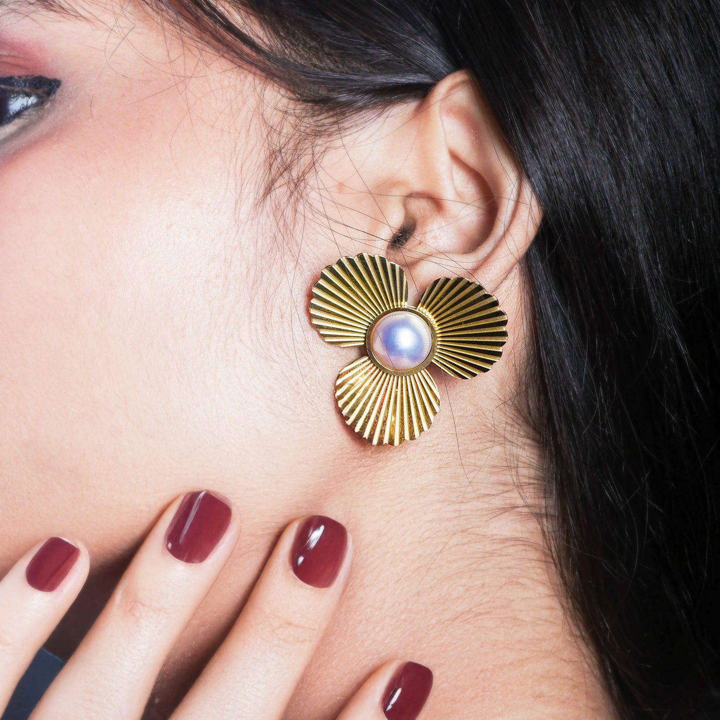 The Sunburst Pearl Earrings-Seller- 18K Gold Plated Anti-Tarnish Minimalistic Demifine Jewelry by Chrystic Jewels