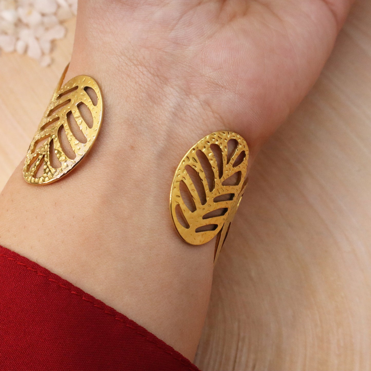Luxe Leaf Cuff Bracelet-Seller- 18K Gold Plated Anti-Tarnish Minimalistic Demifine Jewelry by Chrystic Jewels
