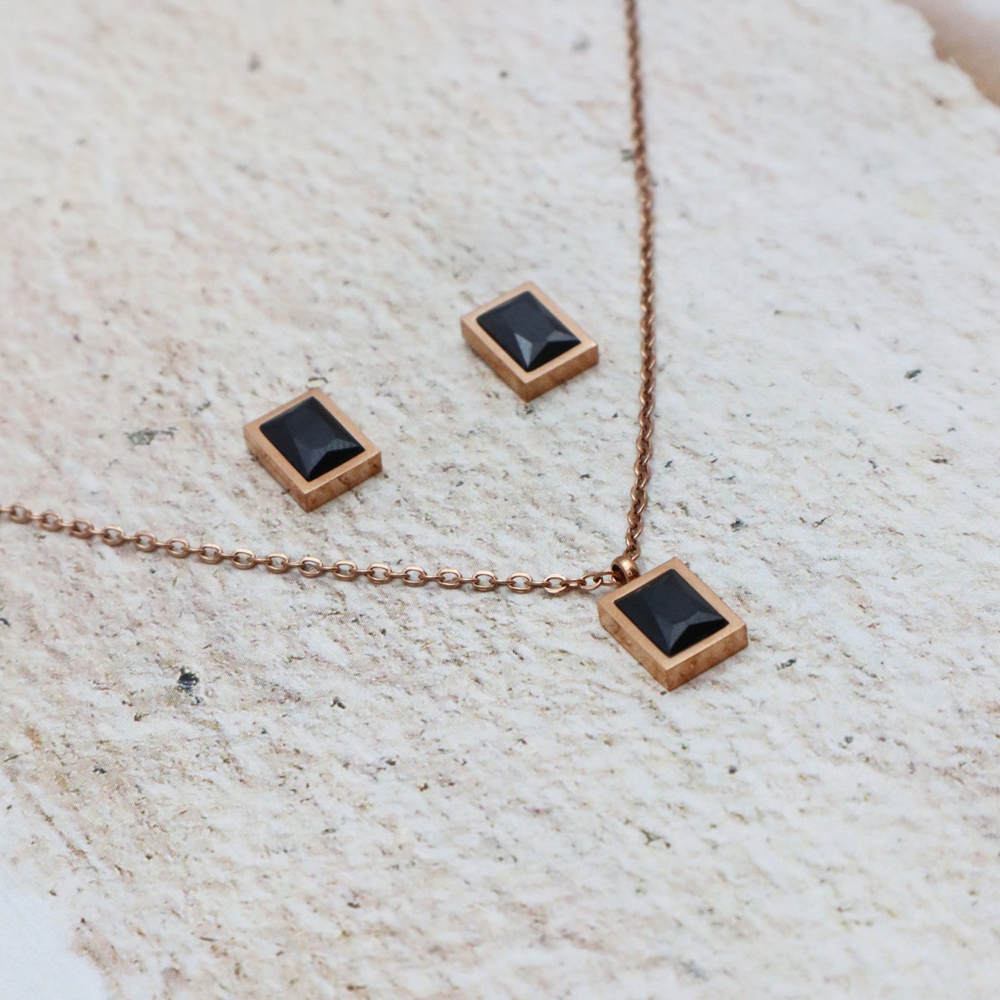 Black Geometry Pendant Set-Seller- 18K Gold Plated Anti-Tarnish Minimalistic Demifine Jewelry by Chrystic Jewels