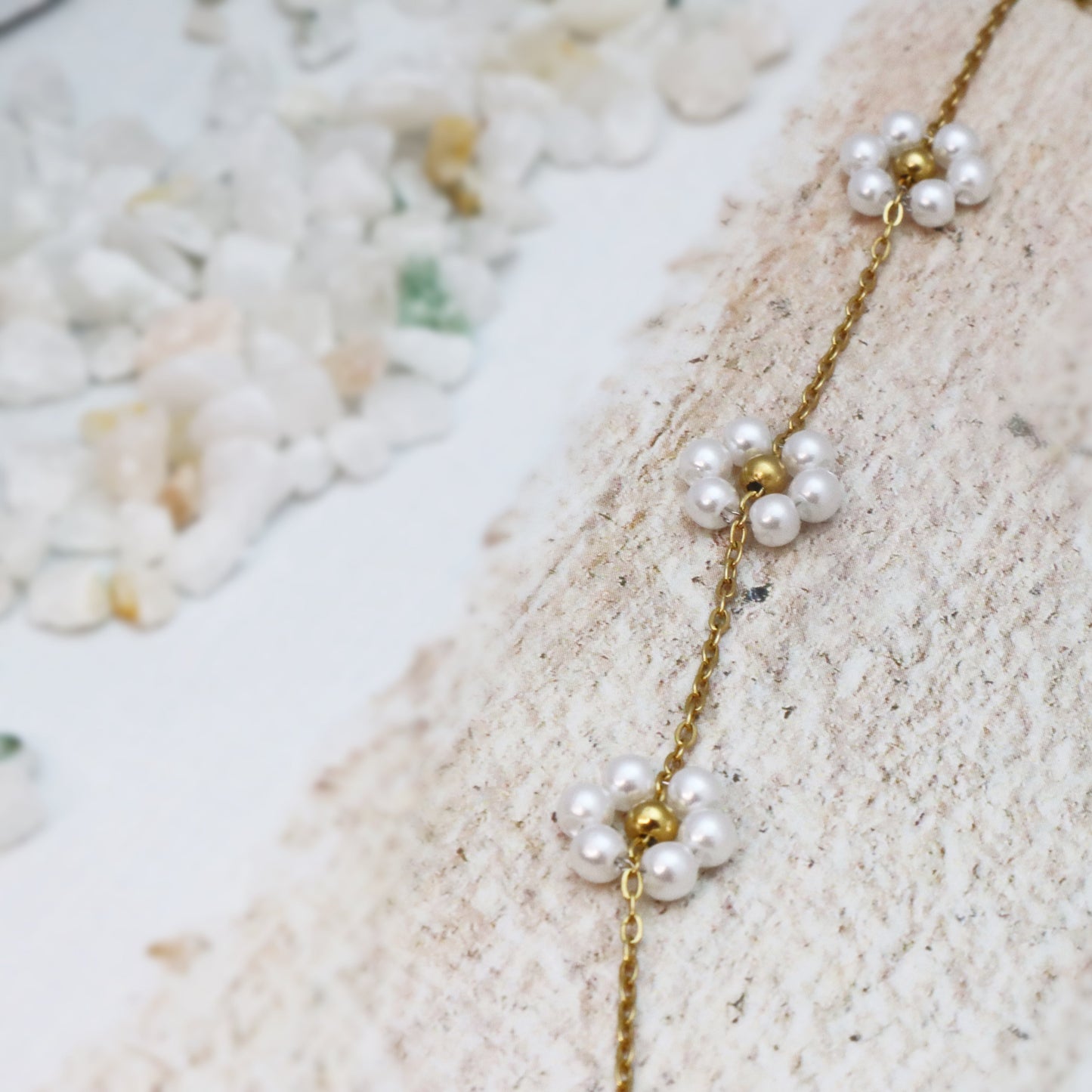 White Floral Necklace-Seller- 18K Gold Plated Anti-Tarnish Minimalistic Demifine Jewelry by Chrystic Jewels
