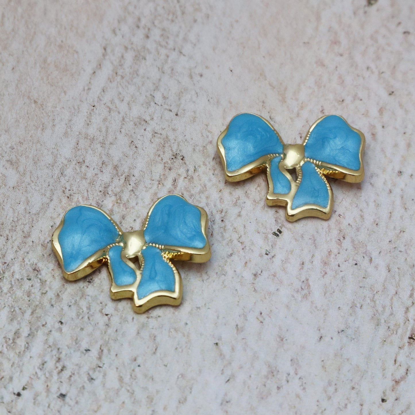 Blue Bow Earrings-Seller- 18K Gold Plated Anti-Tarnish Minimalistic Demifine Jewelry by Chrystic Jewels