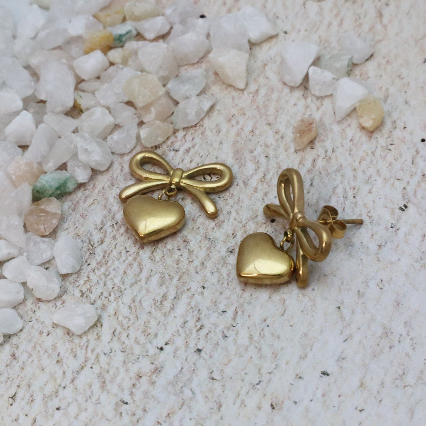Bowtied Love Earrings-Seller- 18K Gold Plated Anti-Tarnish Minimalistic Demifine Jewelry by Chrystic Jewels