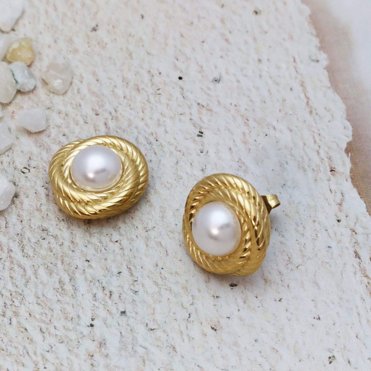 Classic Pearl Studs Earrings-Seller- 18K Gold Plated Anti-Tarnish Minimalistic Demifine Jewelry by Chrystic Jewels