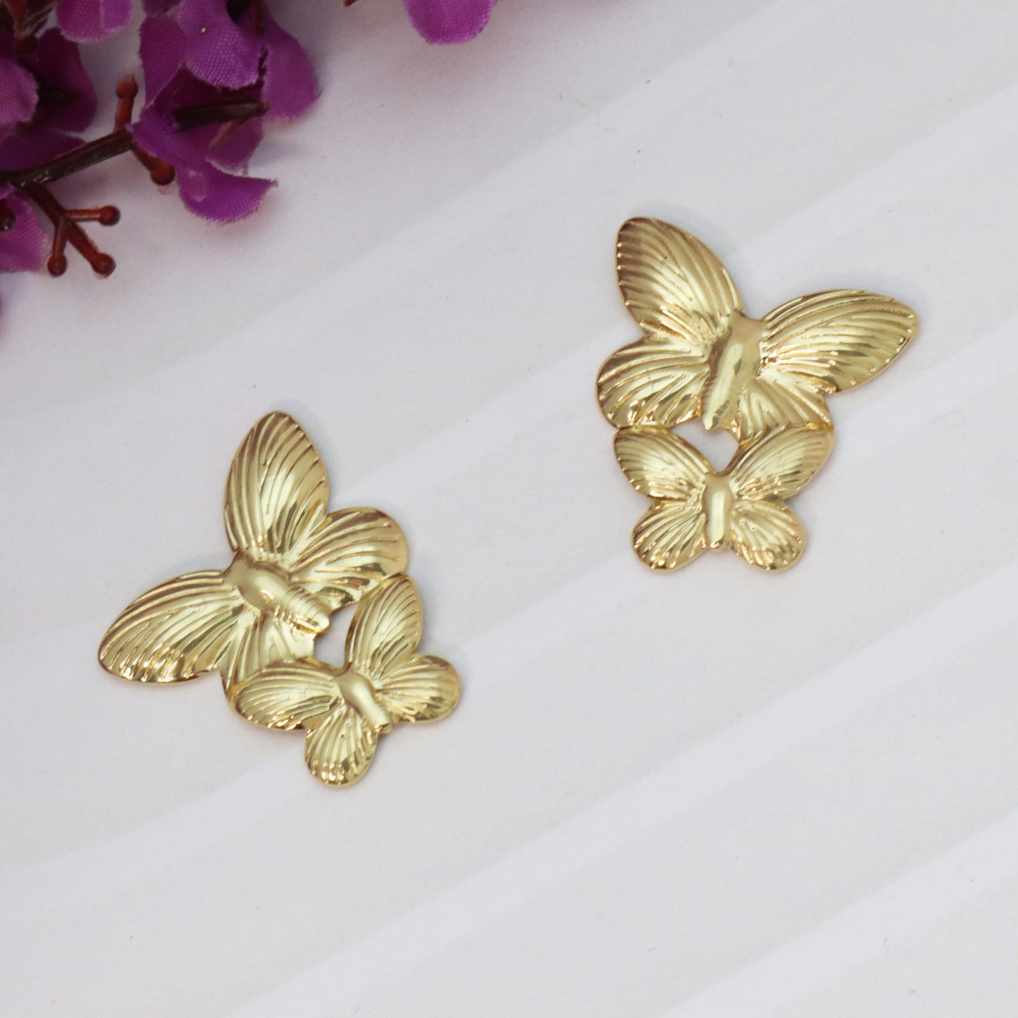 Butterfly Duo Earrings-Seller- 18K Gold Plated Anti-Tarnish Minimalistic Demifine Jewelry by Chrystic Jewels