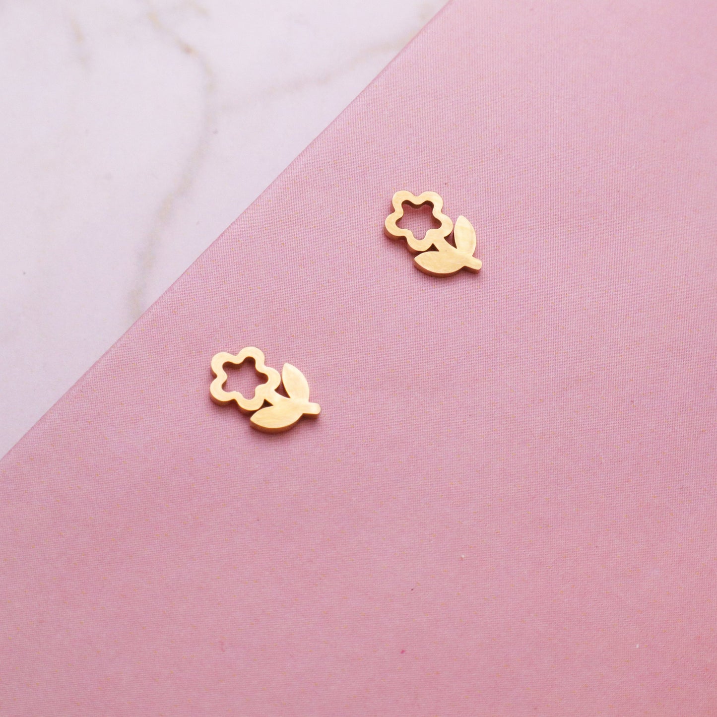 Floral Gold Anti-Tarnish Stud Earrings-Seller- 18K Gold Plated Anti-Tarnish Minimalistic Demifine Jewelry by Chrystic Jewels