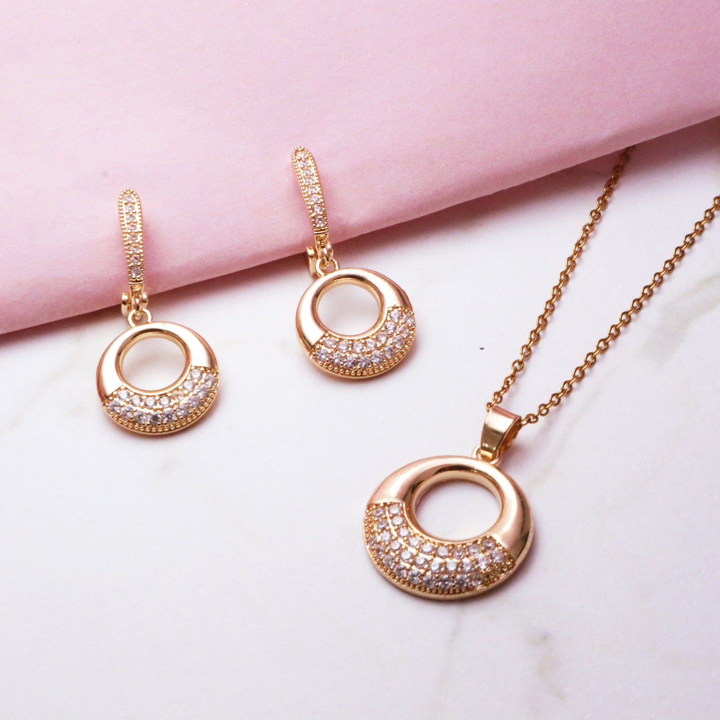 Shimmering Ring Pendant Set-Seller- 18K Gold Plated Anti-Tarnish Minimalistic Demifine Jewelry by Chrystic Jewels
