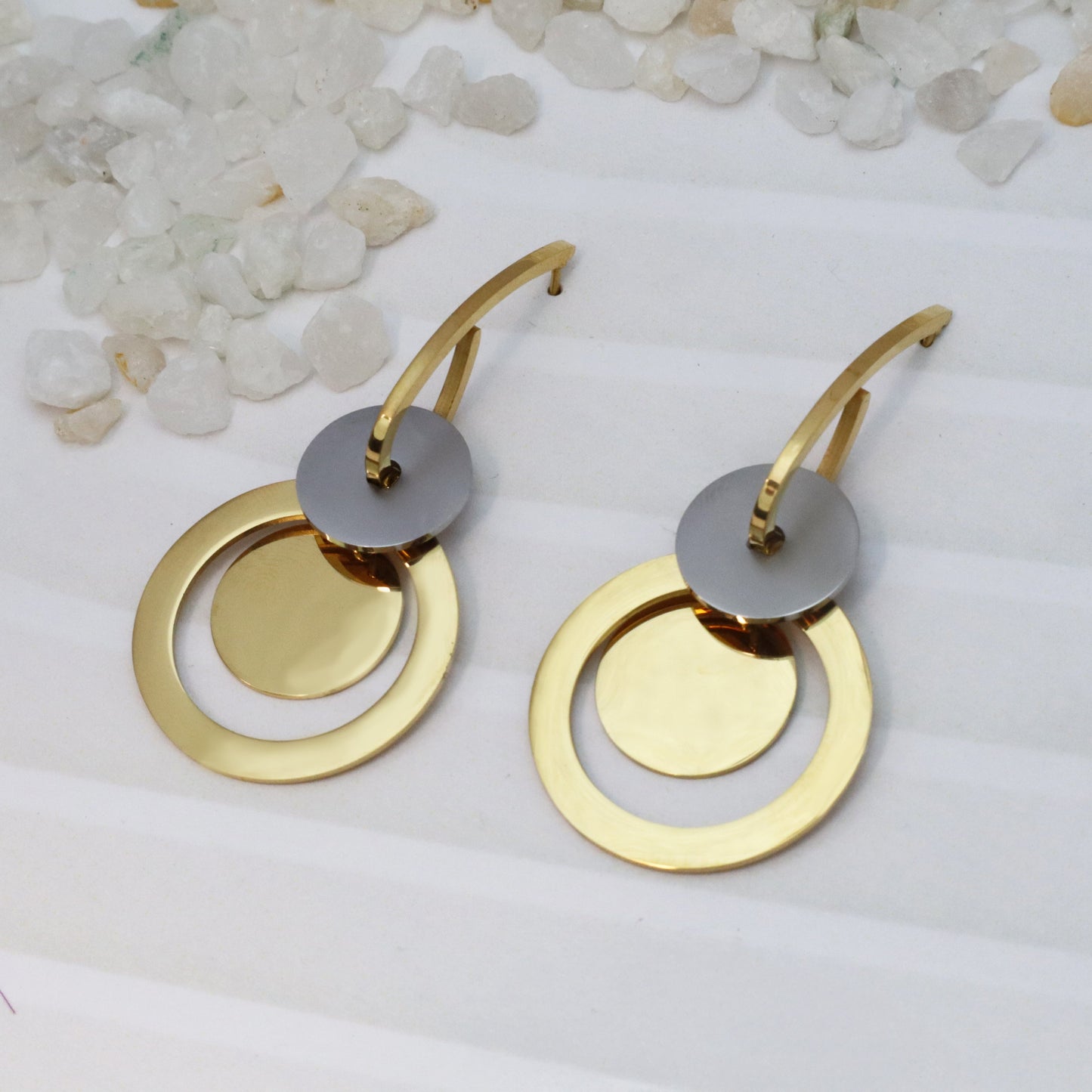 Circle Fusion Earrings-Seller- 18K Gold Plated Anti-Tarnish Minimalistic Demifine Jewelry by Chrystic Jewels