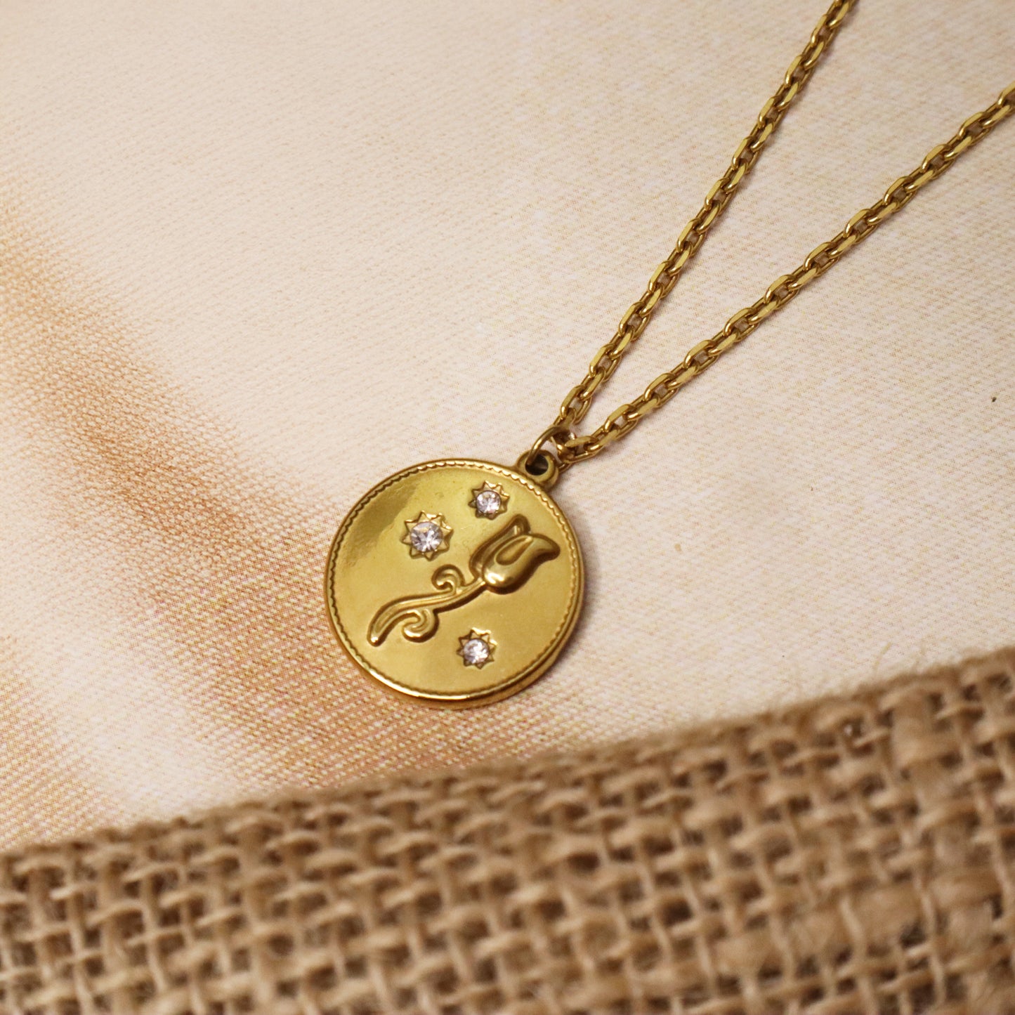 Rosette Coin Necklace-Seller- 18K Gold Plated Anti-Tarnish Minimalistic Demifine Jewelry by Chrystic Jewels