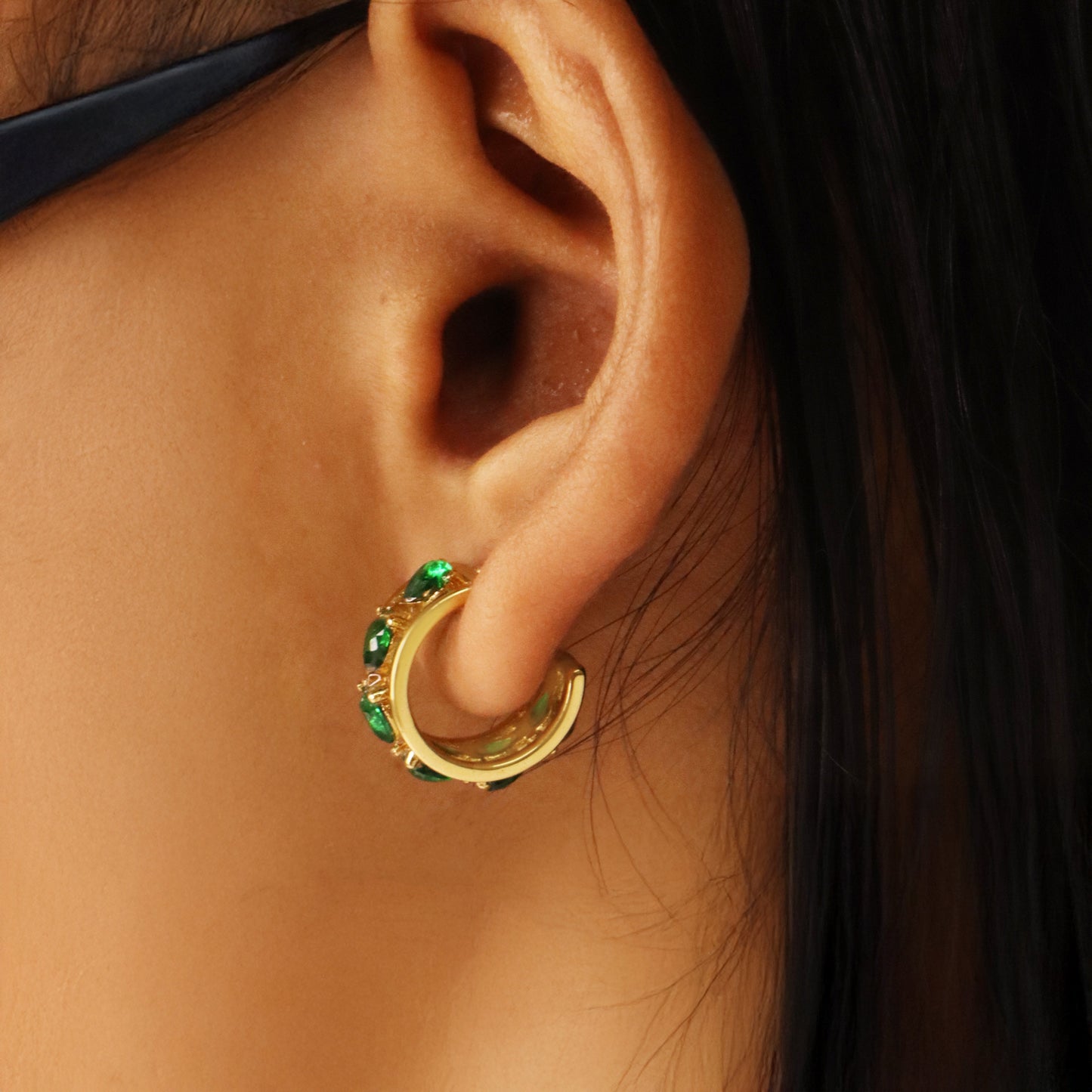 Green Glow Love Earrings-Seller- 18K Gold Plated Anti-Tarnish Minimalistic Demifine Jewelry by Chrystic Jewels