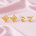 Golden Ripple & Bow Loveline Earrings Combo