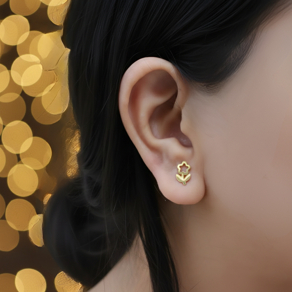Floral Gold Anti-Tarnish Stud Earrings-Seller- 18K Gold Plated Anti-Tarnish Minimalistic Demifine Jewelry by Chrystic Jewels