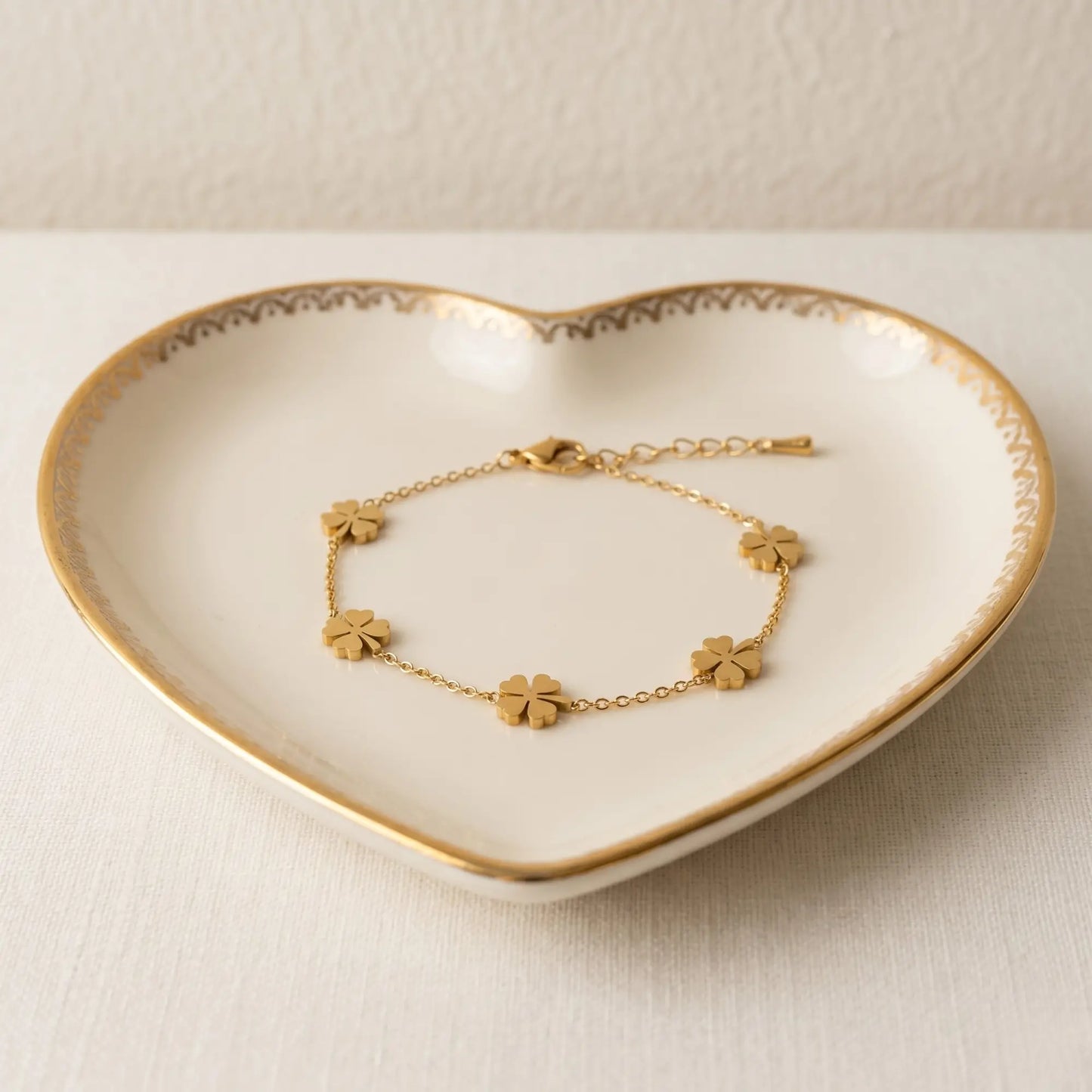 Four Golden Leaf Clover Bracelet Chain