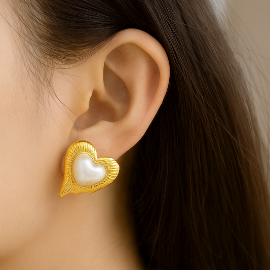 Melted Heart Pearl Stud Earrings