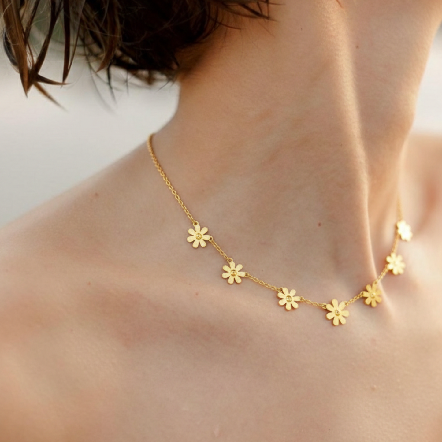 Golden Sunflower Pendant Necklace Chain-Seller- 18K Gold Plated Anti-Tarnish Minimalistic Demifine Jewelry by Chrystic Jewels