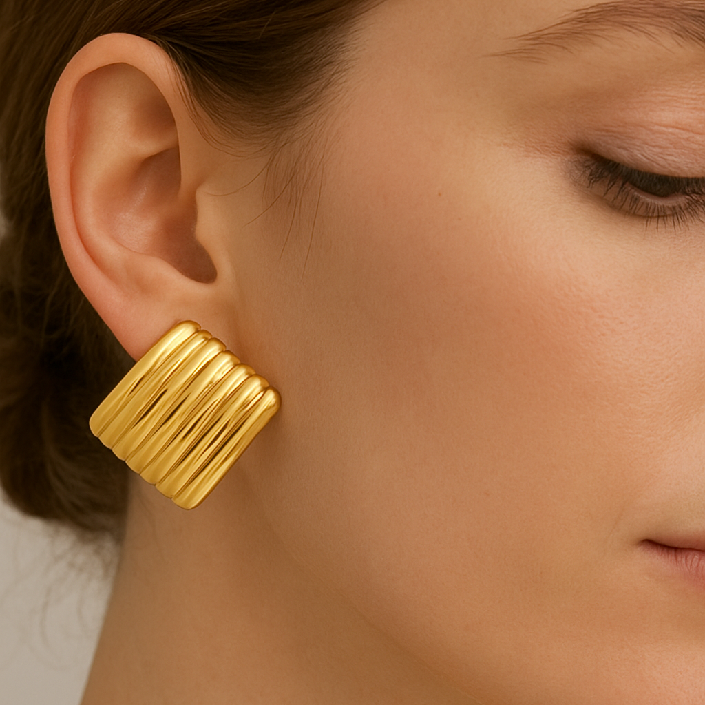 Golden Ripple Textured Stud Earrings