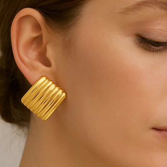 Golden Ripple Textured Stud Earrings