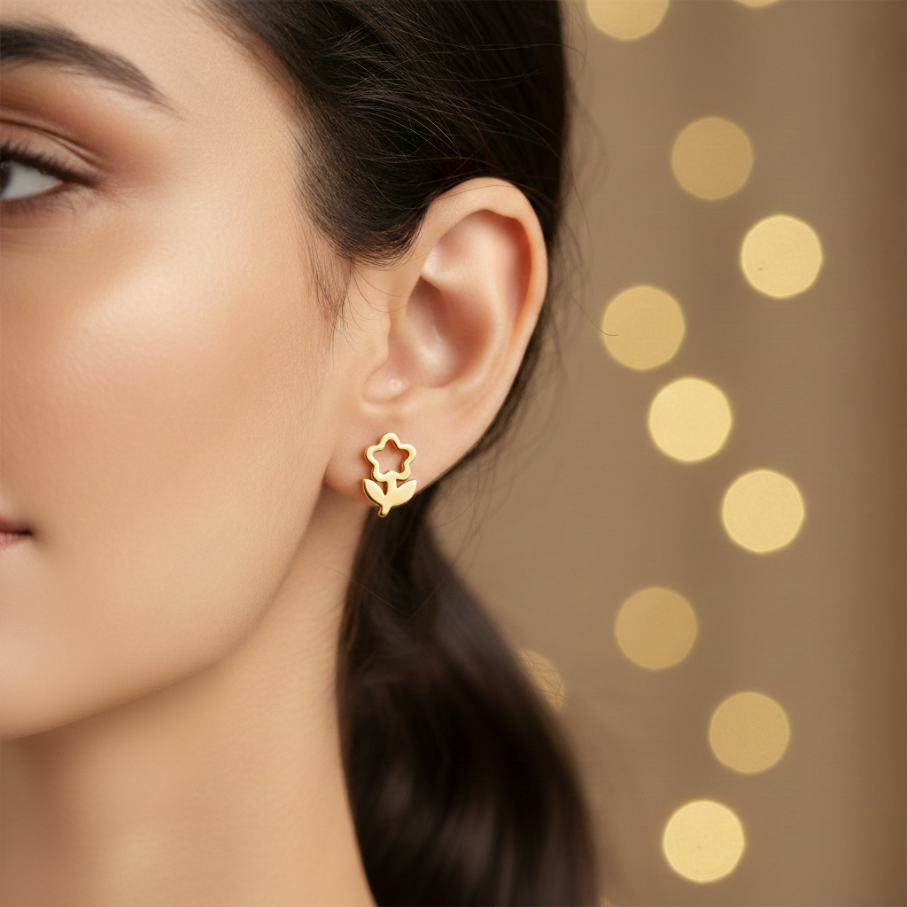 Floral Gold Anti-Tarnish Stud Earrings-Seller- 18K Gold Plated Anti-Tarnish Minimalistic Demifine Jewelry by Chrystic Jewels