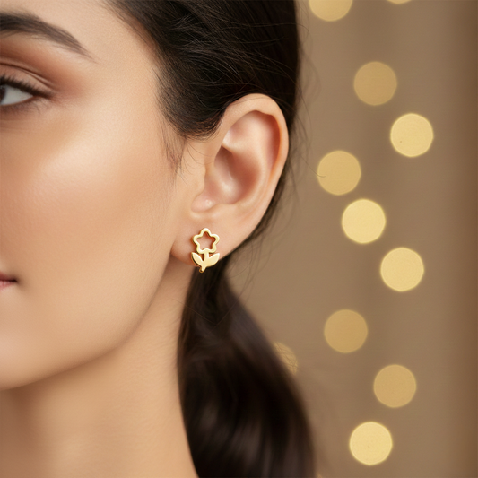 Floral Gold Anti-Tarnish Stud Earrings-Seller- 18K Gold Plated Anti-Tarnish Minimalistic Demifine Jewelry by Chrystic Jewels