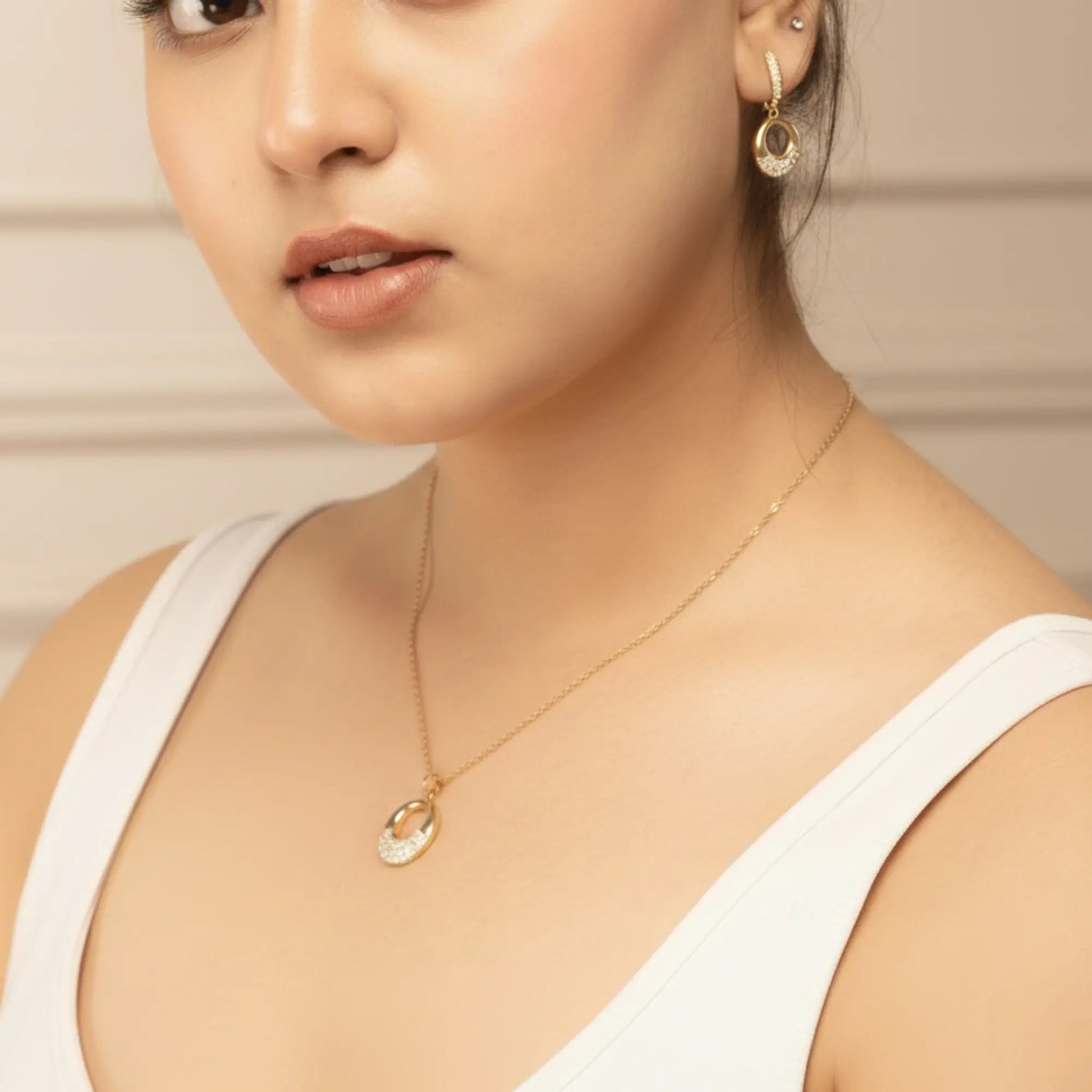 Shimmering Ring Pendant Set-Seller- 18K Gold Plated Anti-Tarnish Minimalistic Demifine Jewelry by Chrystic Jewels
