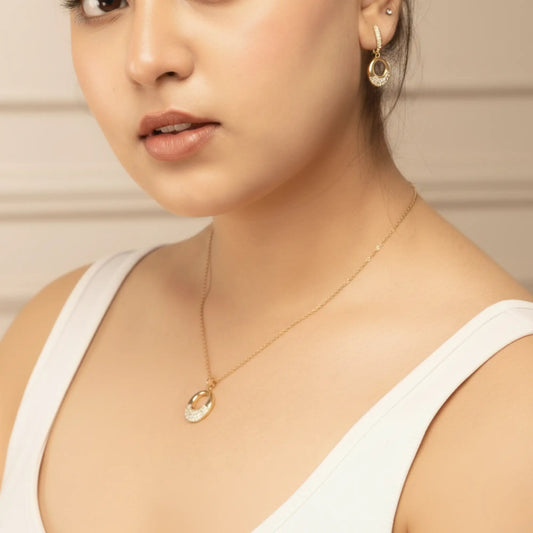 Shimmering Ring Pendant Set-Seller- 18K Gold Plated Anti-Tarnish Minimalistic Demifine Jewelry by Chrystic Jewels