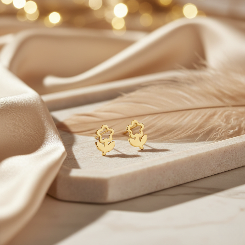 Floral Gold Anti-Tarnish Stud Earrings-Seller- 18K Gold Plated Anti-Tarnish Minimalistic Demifine Jewelry by Chrystic Jewels