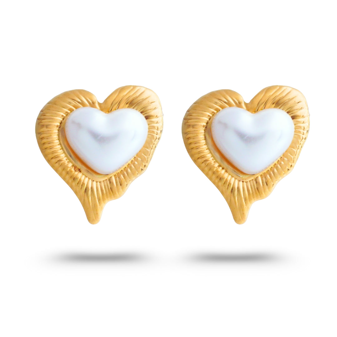 Melted Heart Pearl Stud Earrings