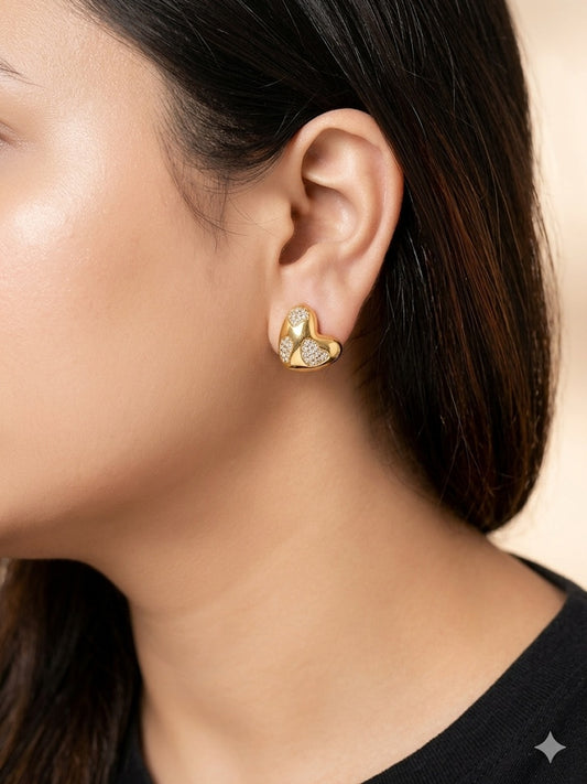 Golden Radiance Heart Studs Earrings