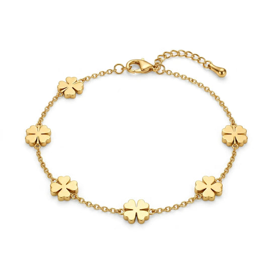 Four Golden Leaf Clover Bracelet Chain