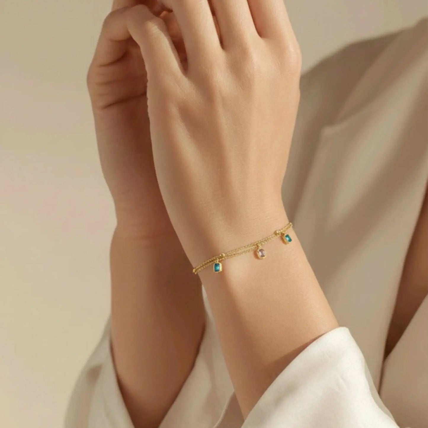 Samaira Duo Bracelet Chain-Seller- 18K Gold Plated Anti-Tarnish Minimalistic Demifine Jewelry by Chrystic Jewels