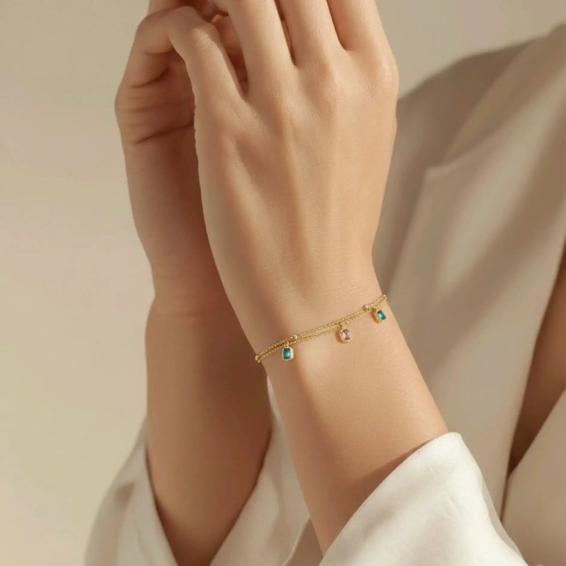 Samaira Duo Bracelet Chain-Seller- 18K Gold Plated Anti-Tarnish Minimalistic Demifine Jewelry by Chrystic Jewels