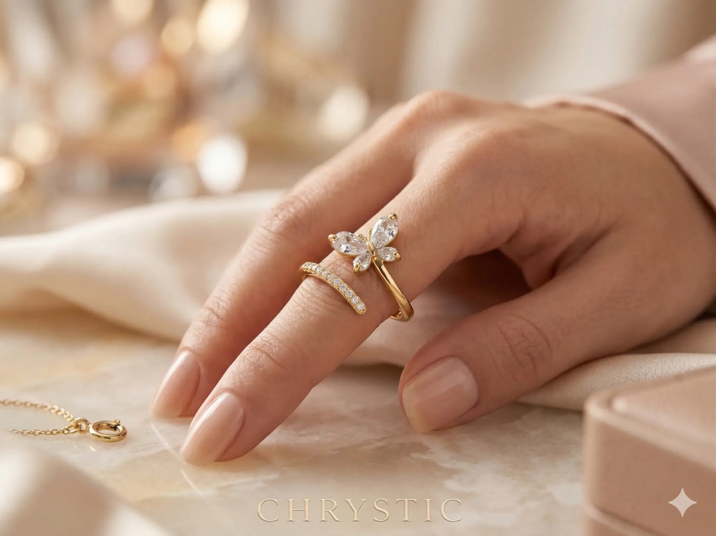 Dainty Crystal Butterfly Wrap Ring
