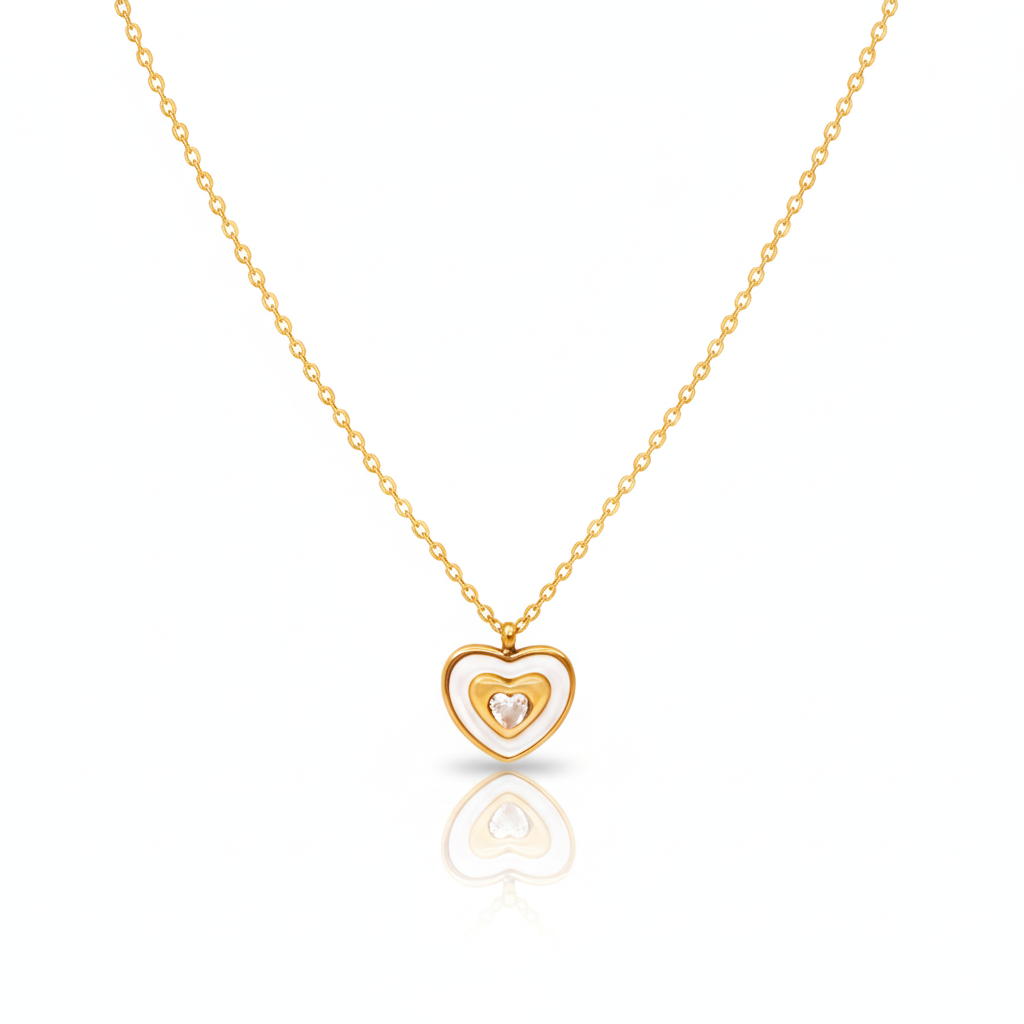 White Halo Heart Necklace