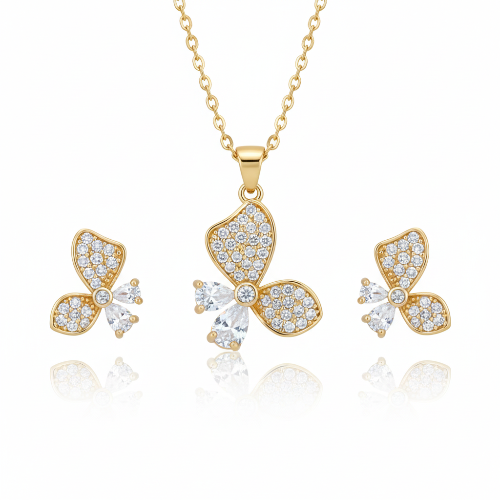 Sparkling Butterfly Pendant Set