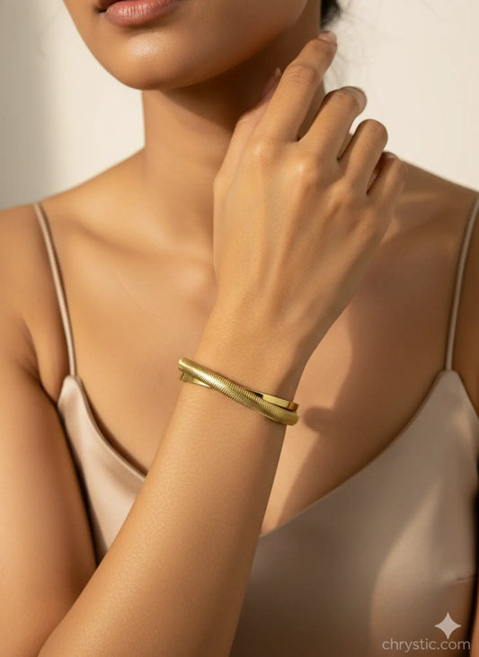 Serene Twist Bangle Bracelet-Seller- 18K Gold Plated Anti-Tarnish Minimalistic Demifine Jewelry by Chrystic Jewels