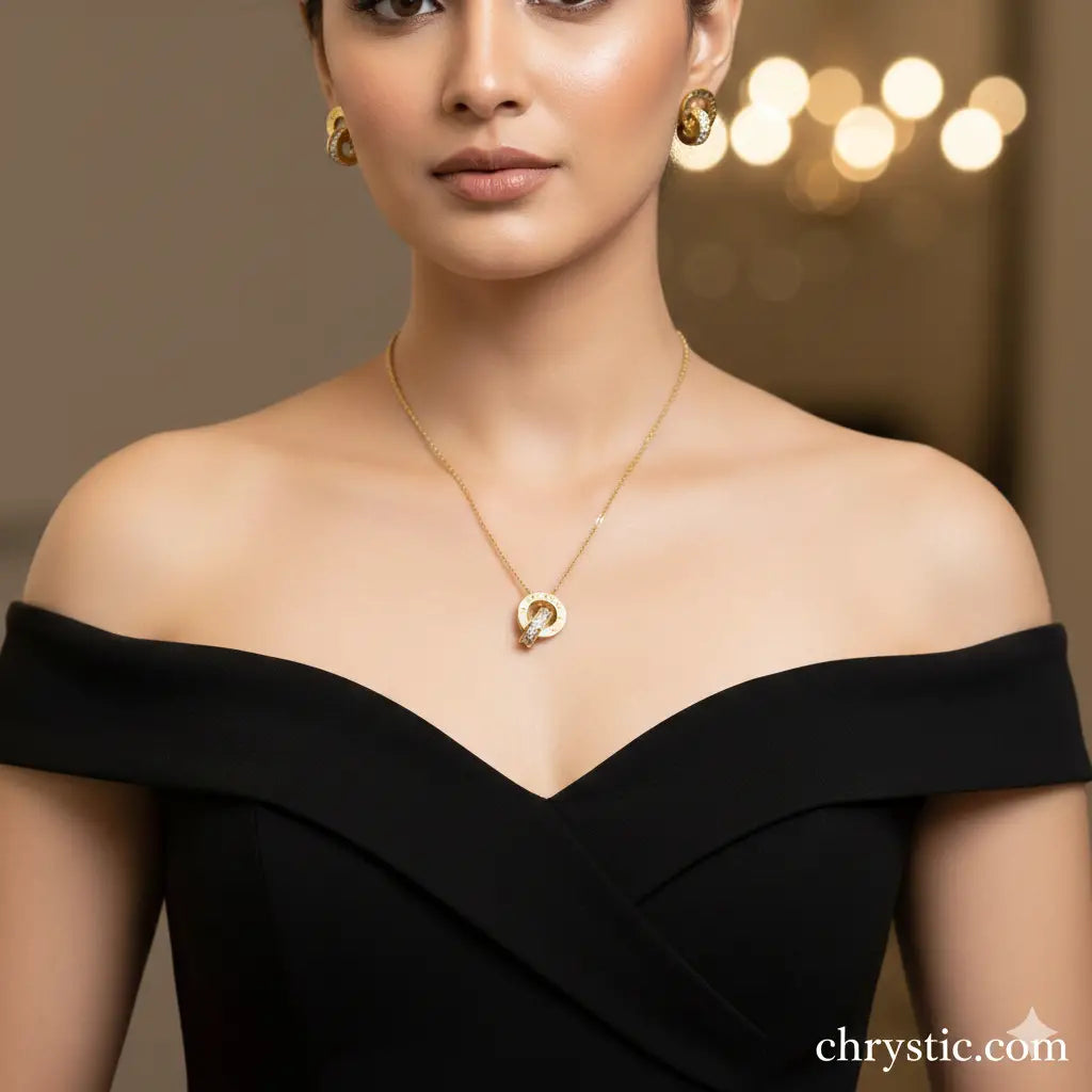 The Eternity Pendant Set-Seller- 18K Gold Plated Anti-Tarnish Minimalistic Demifine Jewelry by Chrystic Jewels