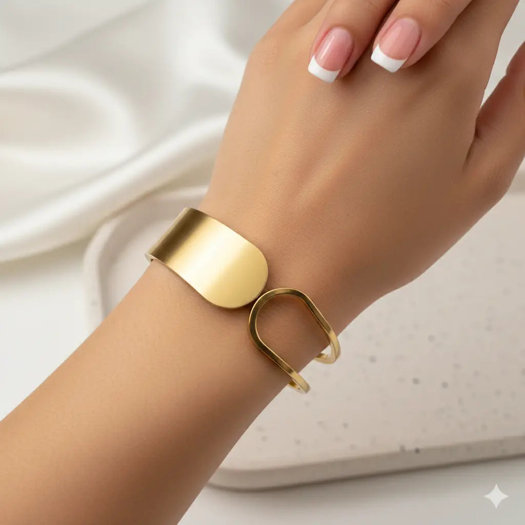 Clean Muse Cuff Bracelet-Seller- 18K Gold Plated Anti-Tarnish Minimalistic Demifine Jewelry by Chrystic Jewels