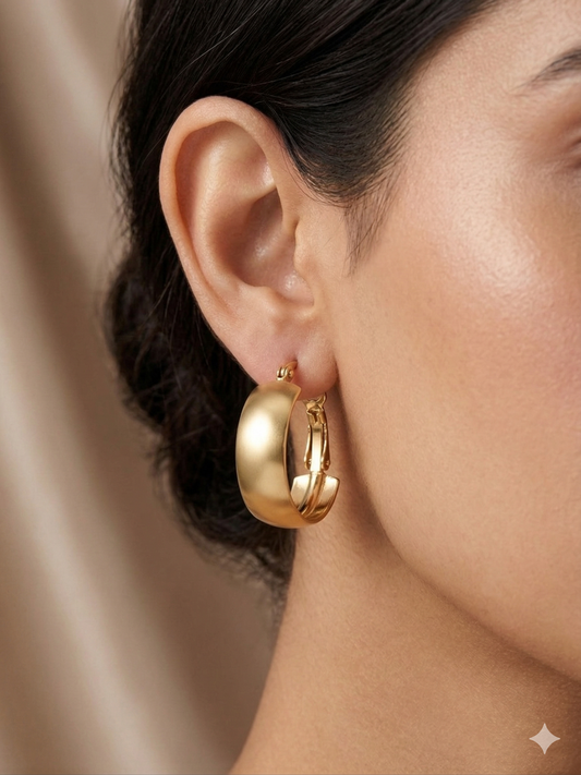 Classic Wide Band Dome Hoops Earrings