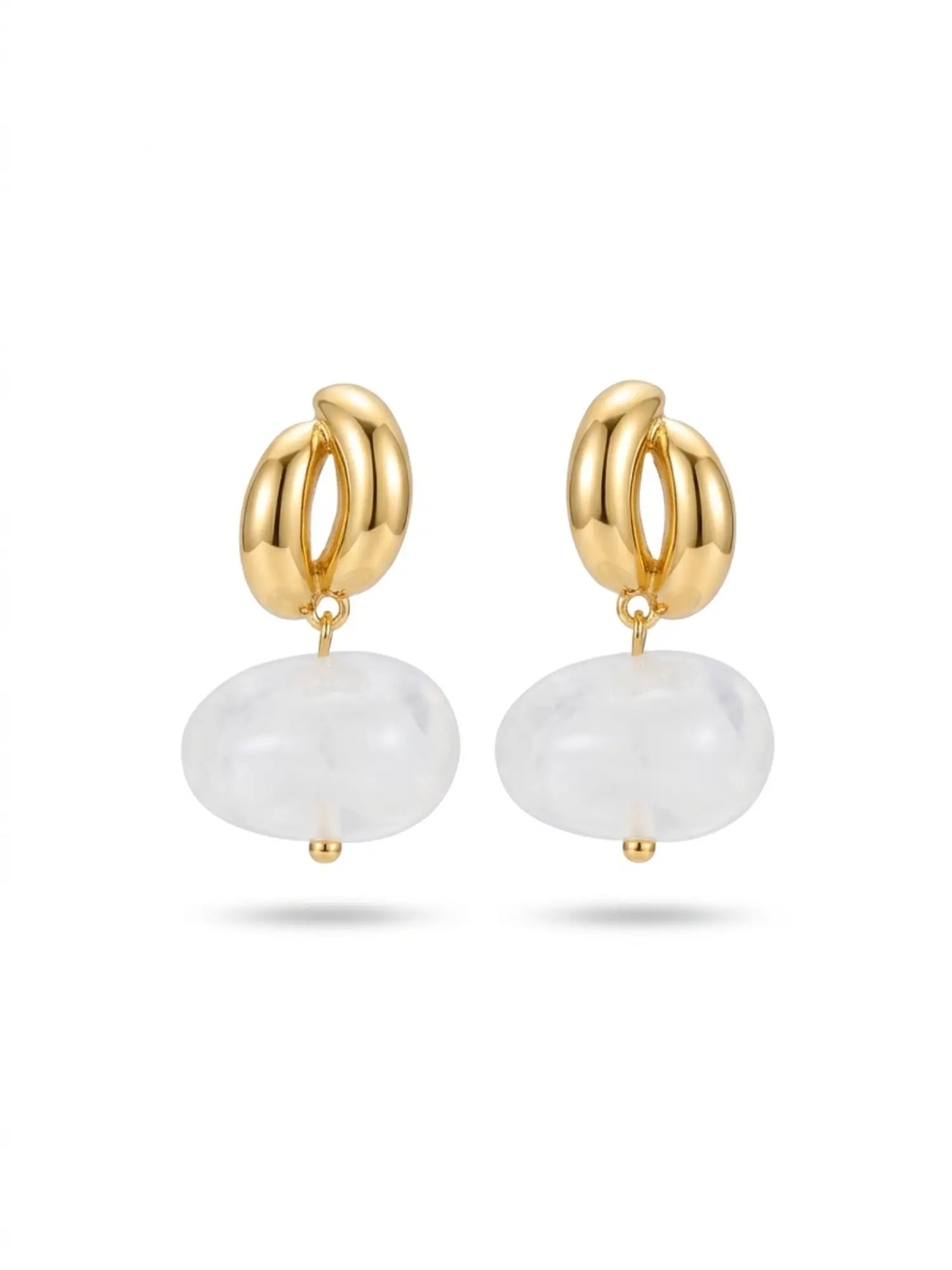 Gold Drop Earrings with Frosted Stone
