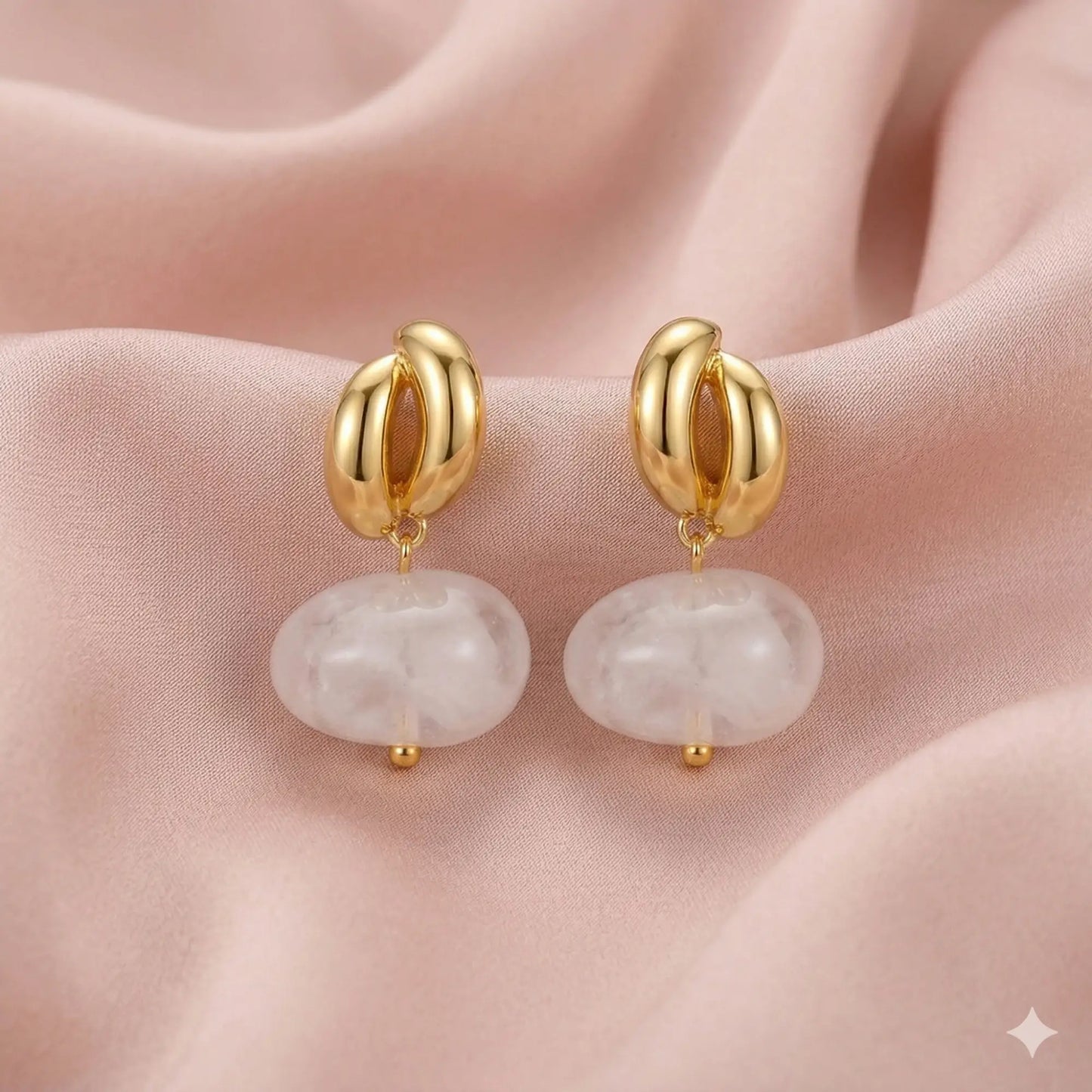 Gold Drop Earrings with Frosted Stone