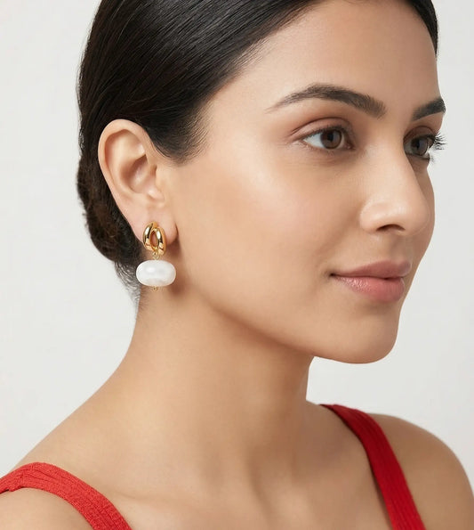 Gold Drop Earrings with Frosted Stone