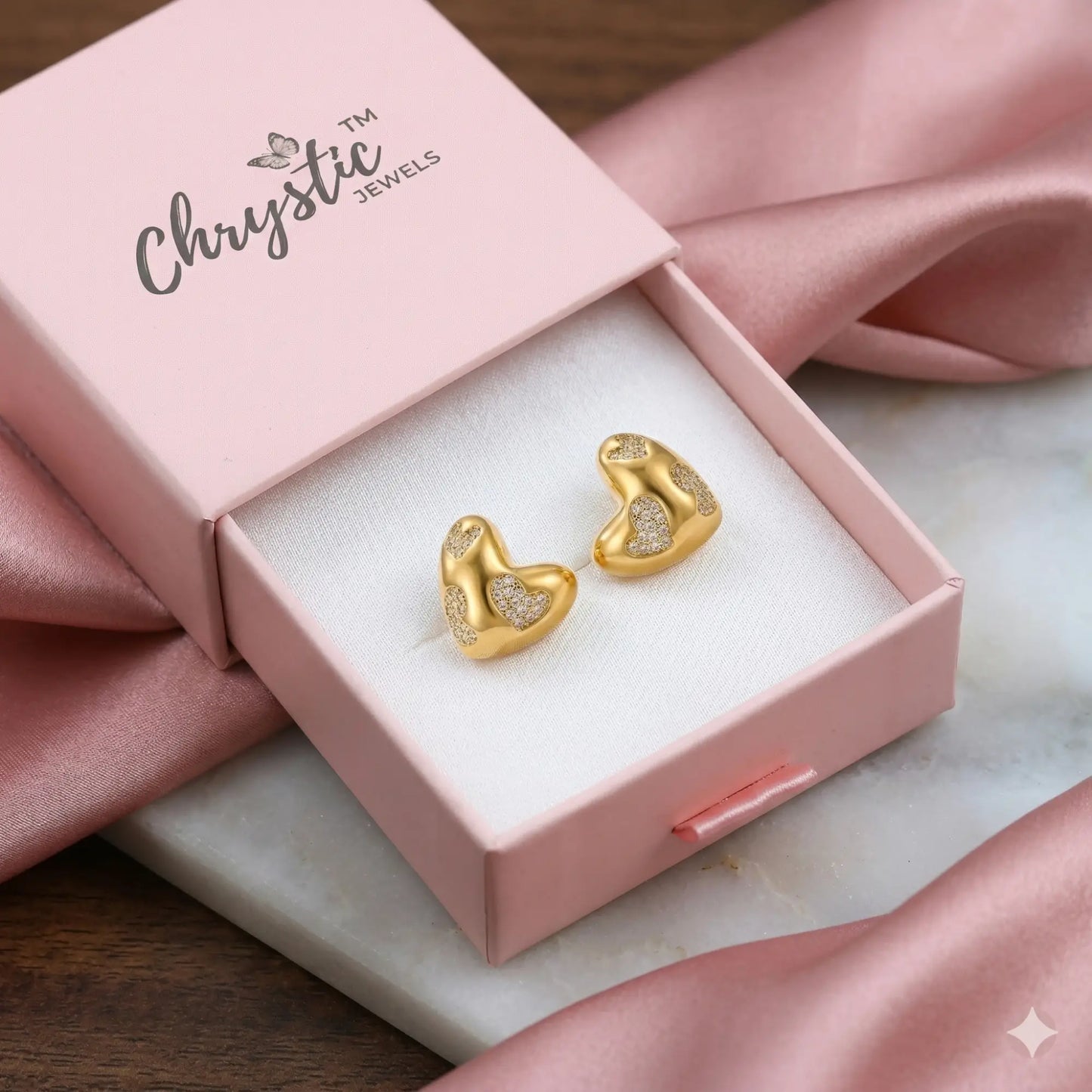 Golden Radiance Heart Studs Earrings