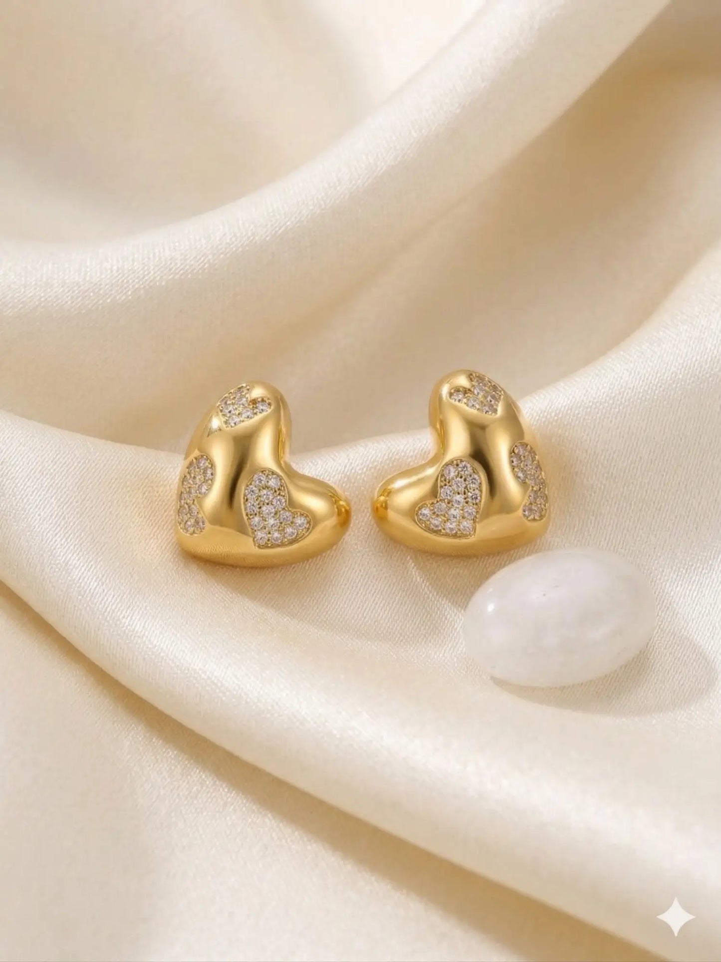 Golden Radiance Heart Studs Earrings