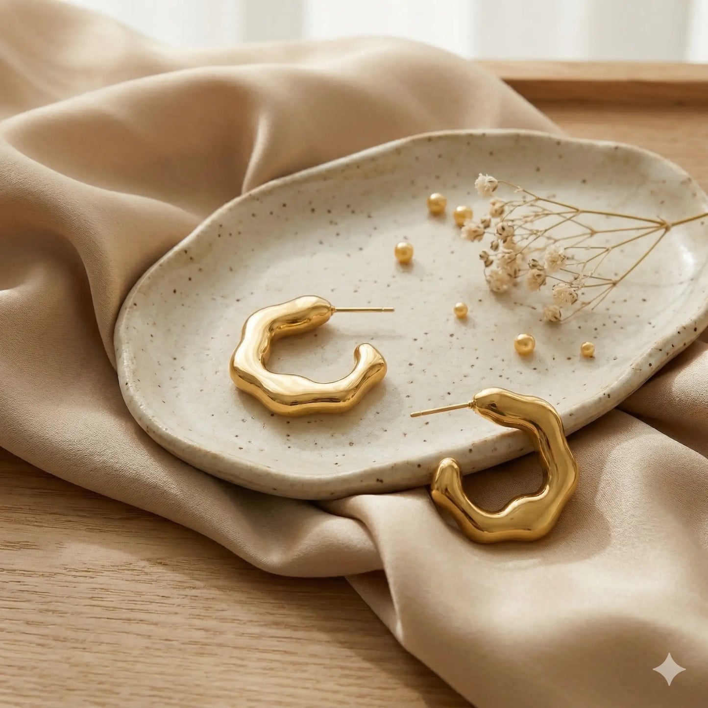 Golden Wave Hoops Earrings
