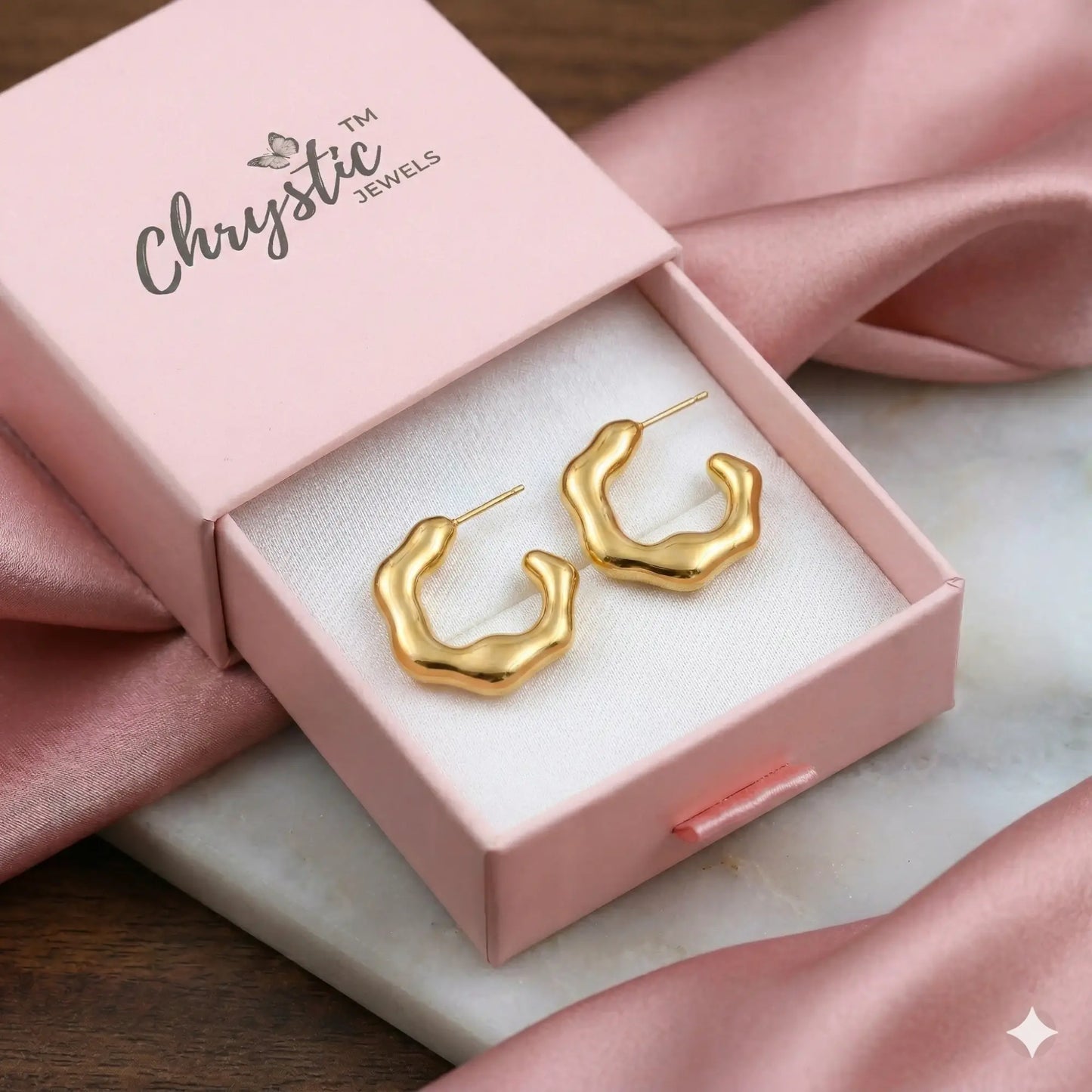 Golden Wave Hoops Earrings