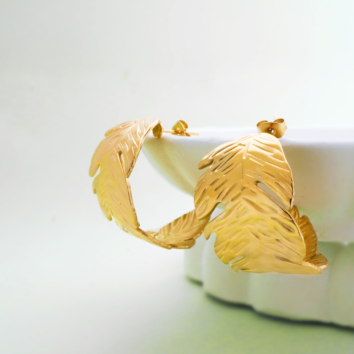 The Golden Fern Hoop Statement Earrings